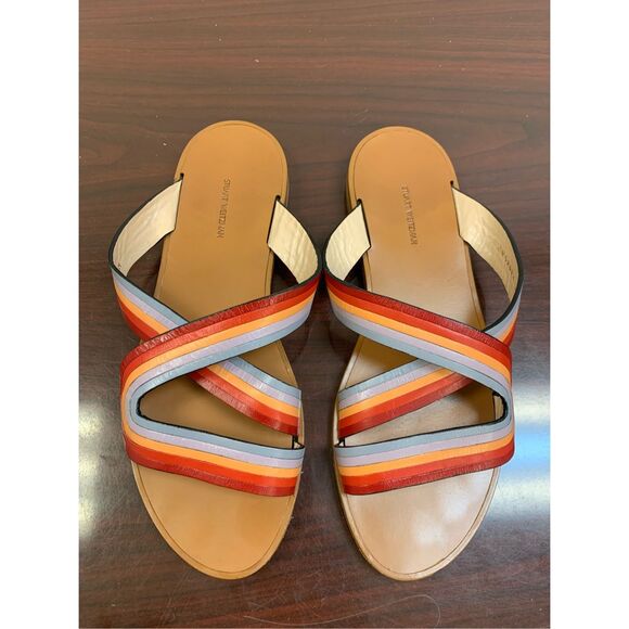 Stuart Weitzman Colorful Leather Slip on Sandals Size 10 - Picture 1 of 3